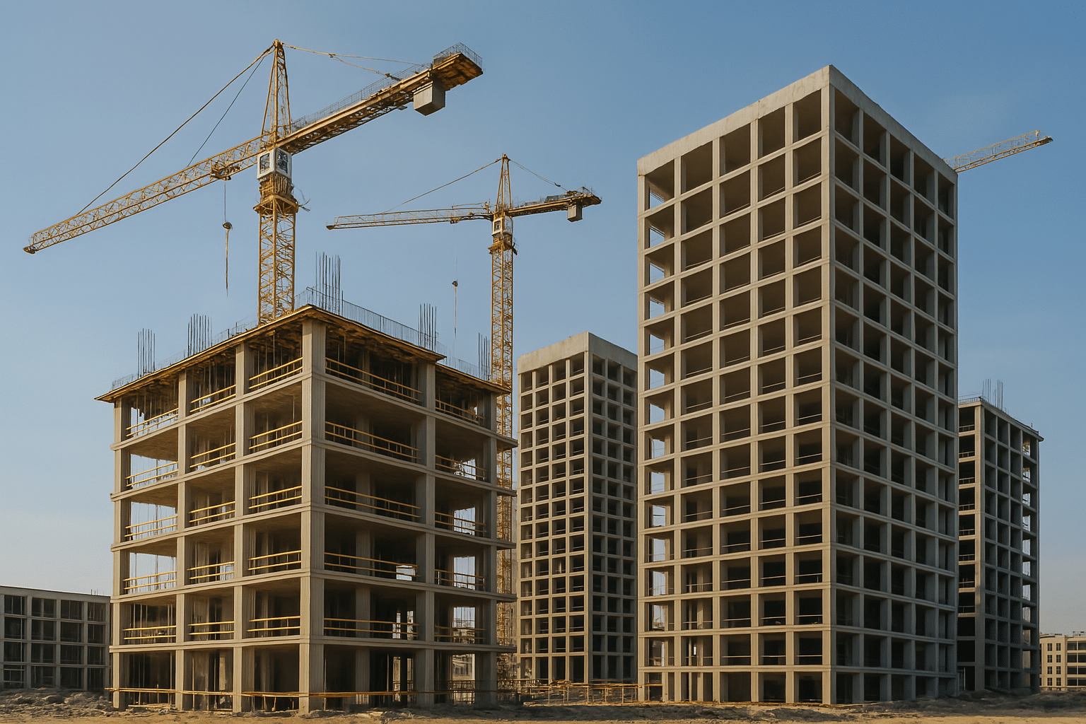 Chantier d'immeubles avec grues